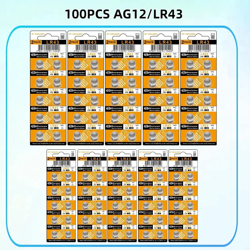 100 قطعة AG12 LR43 خلية SR43 186 386 SR43 LR1142 بطاريات زر للعب بطارية ساعة عن بعد بطارية ليثيوم #1