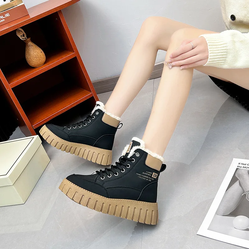 new winter padded warm women\'s cotton shoes students high-top muffin casual shoes  Women Snow Boots Thick Bottom Booster Shoes