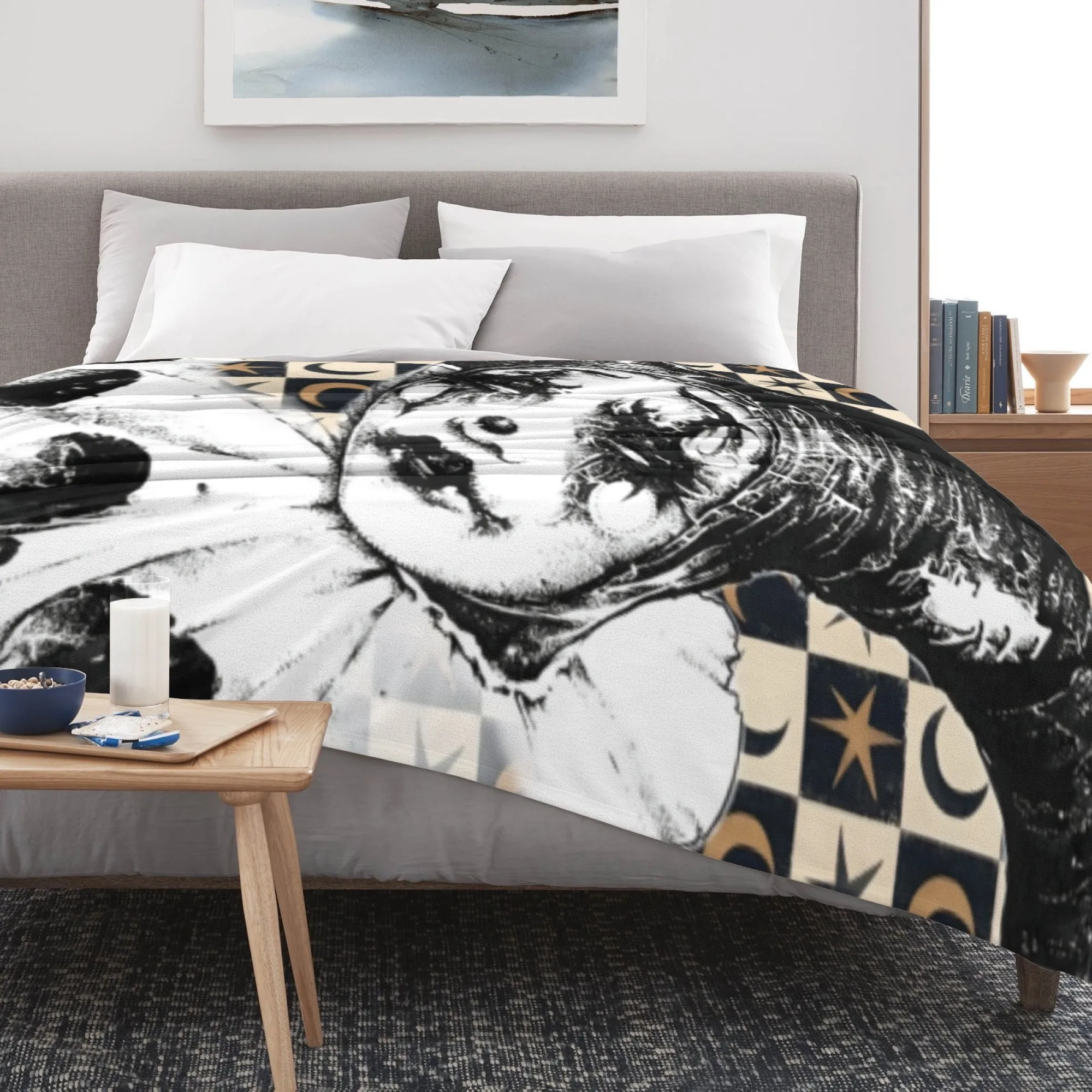 플란넬 담요, 어두운 광대 복고풍 프린트, 모든 계절에 적합, 부드럽고 편안함