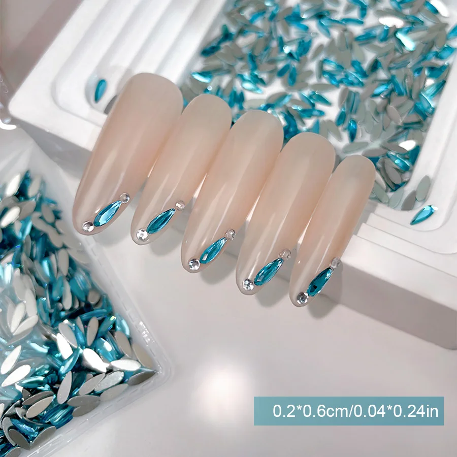 50-100pcs Lake Blue Nail Art Rhinestones Glitter ขนาดผสม 3D แก้วคริสตัลเงาเล็บเพชรสําหรับ DIY ตกแต่งเล็บ