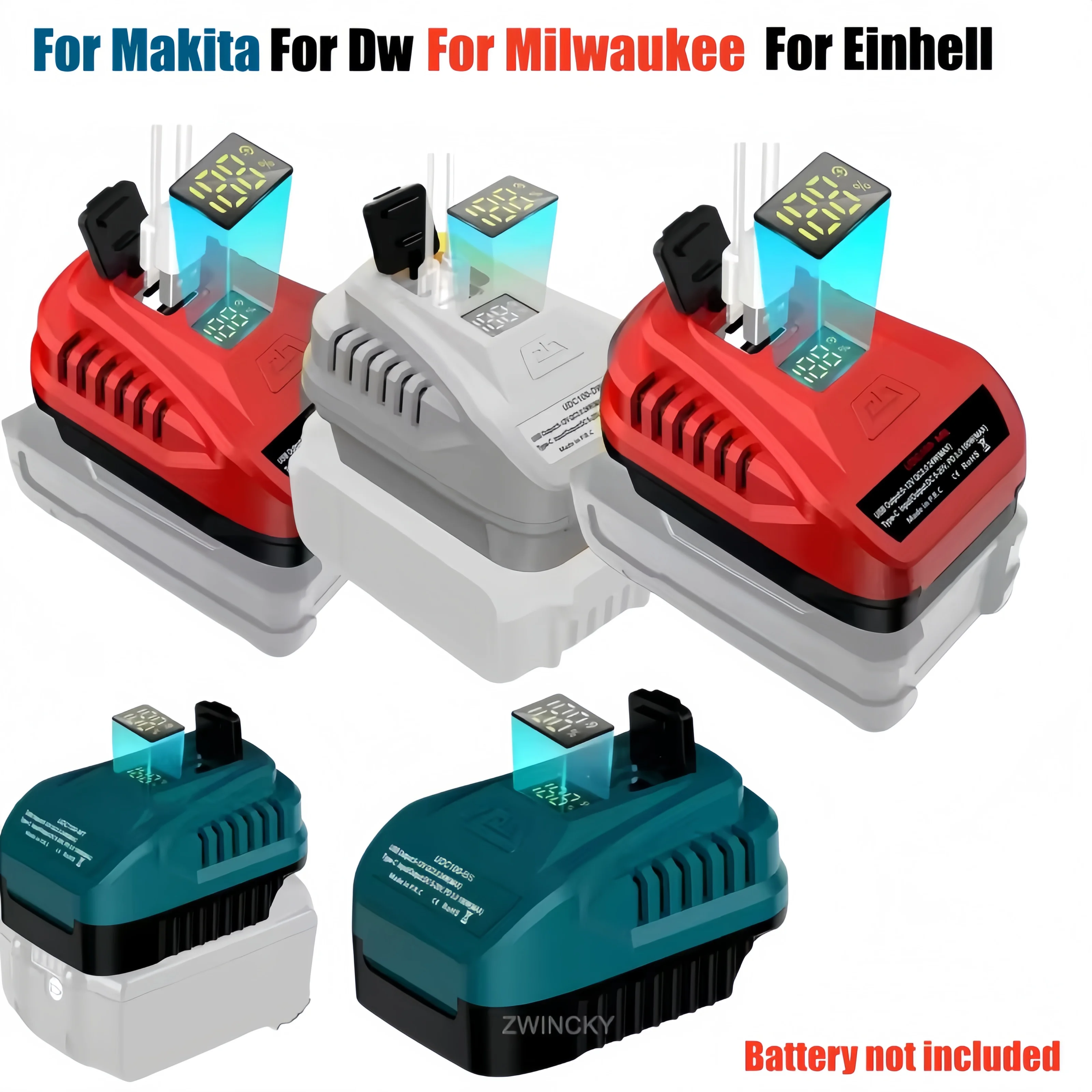 

New 100W Adapter for Makita/DW/Milwaukee/Einhell 18V Li-Ion Battery Converters with LED Display and Type-C Port