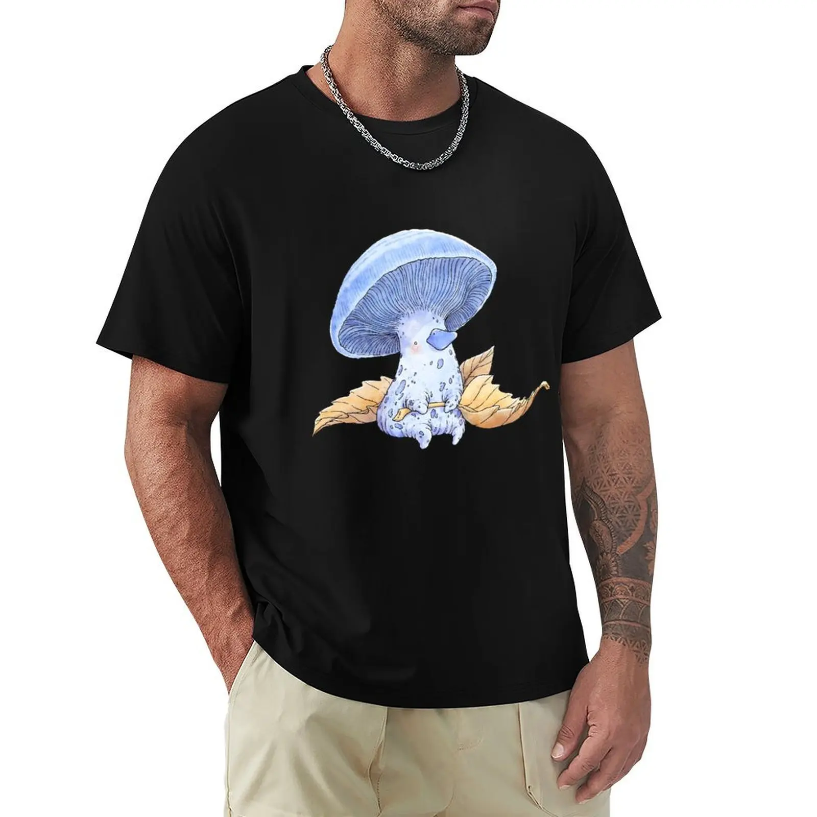 Indigo Milk Cap Dining on Some Crispy Leaves T-Shirt graphic t shirts for man T-Shirt