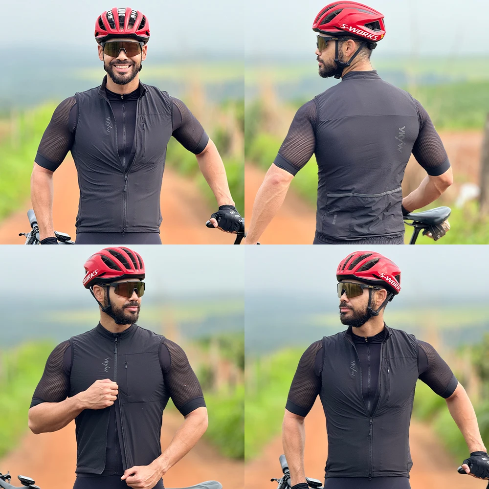 YKYWBIKE Herren Radsport Gel-Isolierte Thermofleece Fahrrad-Windjacke Ärmellose Fahrradweste Winddicht Wasserdicht für Radfahren – Detail 6