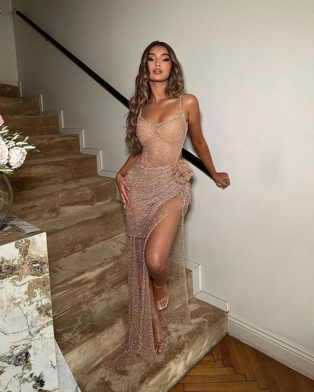 

Yipeisha Beaded Prom Dresses Spaghetti Strapless Women Wear Cocktail Party Gowns Backless Sexy Evening Side Slit Robe Des