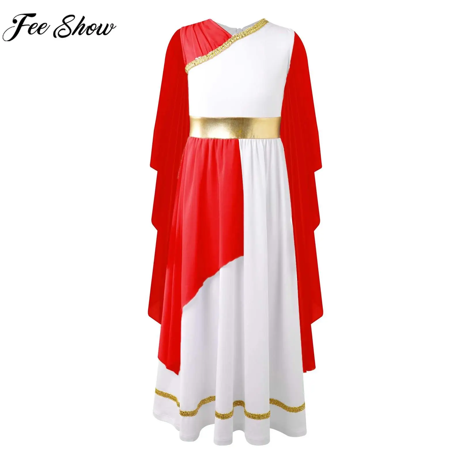 Children Girls Ancient Greek Roman Toga Halloween Athena Goddesses Queen Cosplay Costume Sleeveless Church Choir Worship Dress