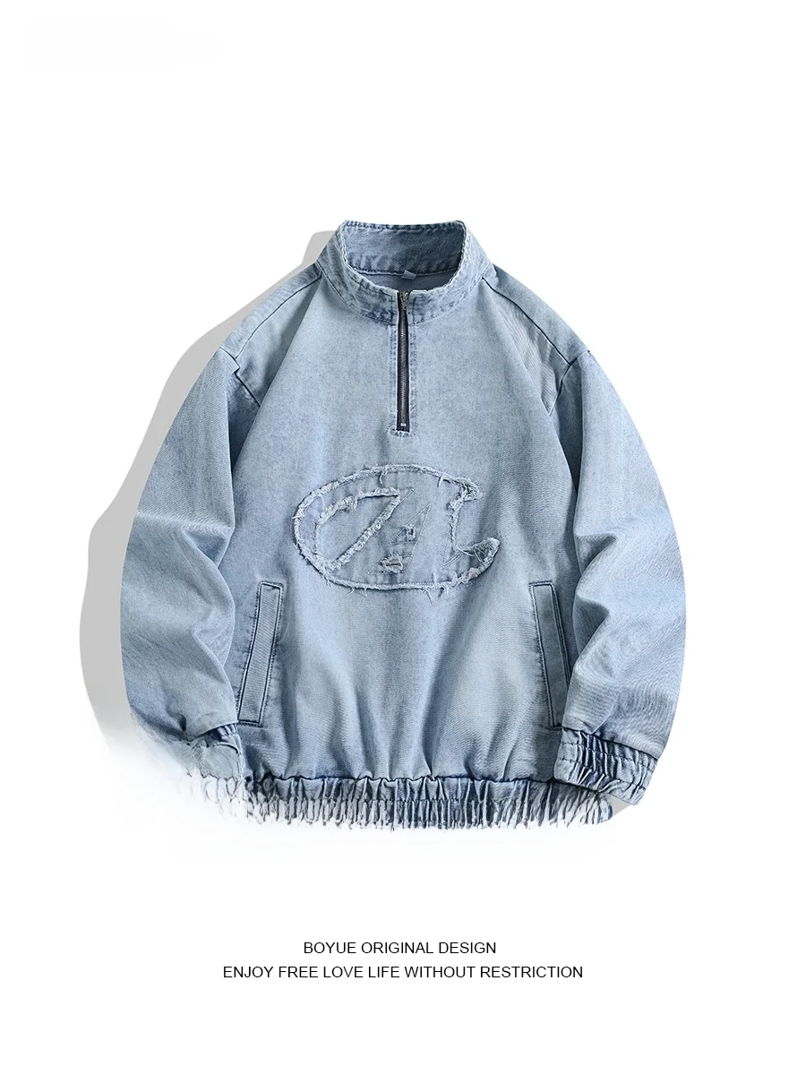 

Модная куртка Boyue American Rustic с молнией, из денима и хлопка, с длинными рукавами, для пар, в стиле кэжуал