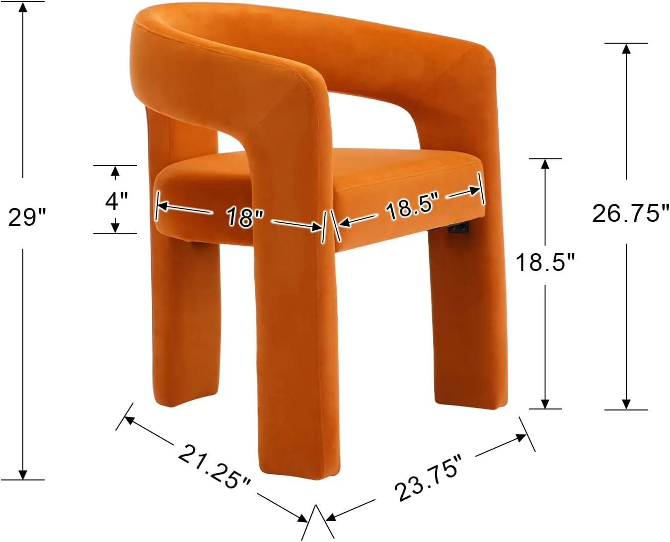 6er-Set moderne, mit Samtstoff gepolsterte Esszimmerstühle mit offener Rückenlehne, niedliche Eimer-Seitenstühle, Küchensessel, Esszimmer, Orange