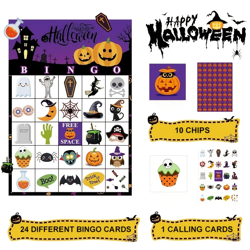 36pcs/set Halloween Themed Bingo Game Cards, Fun Party Games for Halloween Parties, Family Gatherings, Party Supplies Set