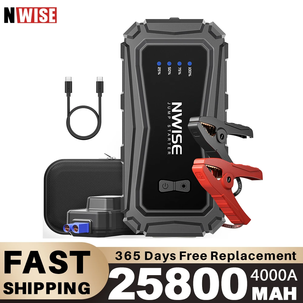 NWISE 25800mAh Car Jump Starter 4000A Car Booster Auto Power Bank Emergency Starting Device Jump Starter