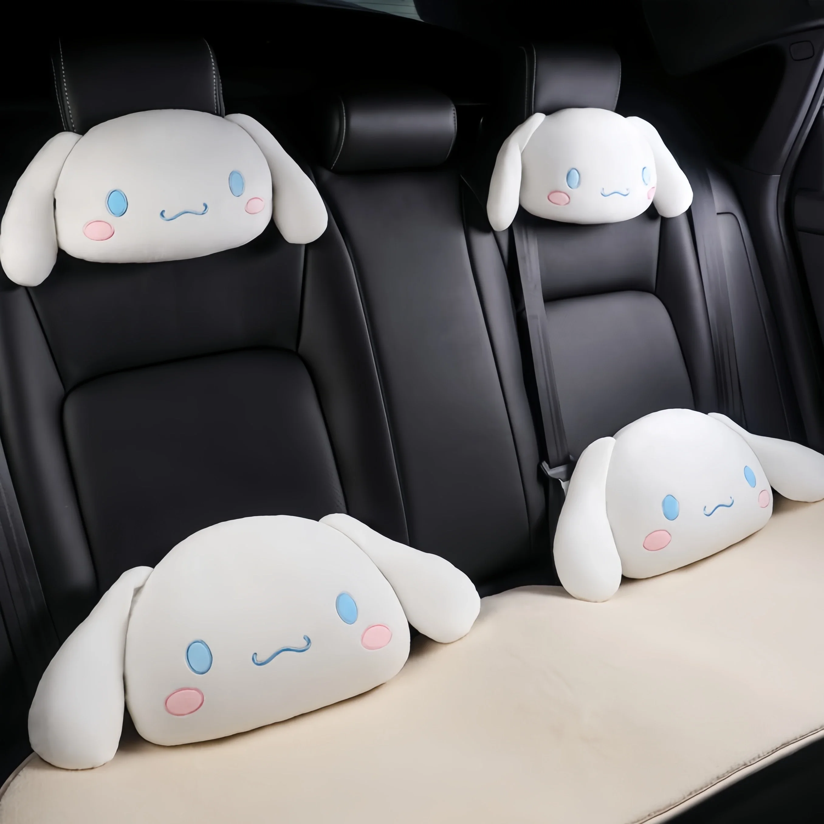 Sanrio น่ารัก Cinnamoroll Headrest เข็มขัดนิรภัยกลับเบาะเก้าอี้คอสนับสนุนรถที่นั่ง Decor สุนัขสีขาวโยนหมอนของขวัญ