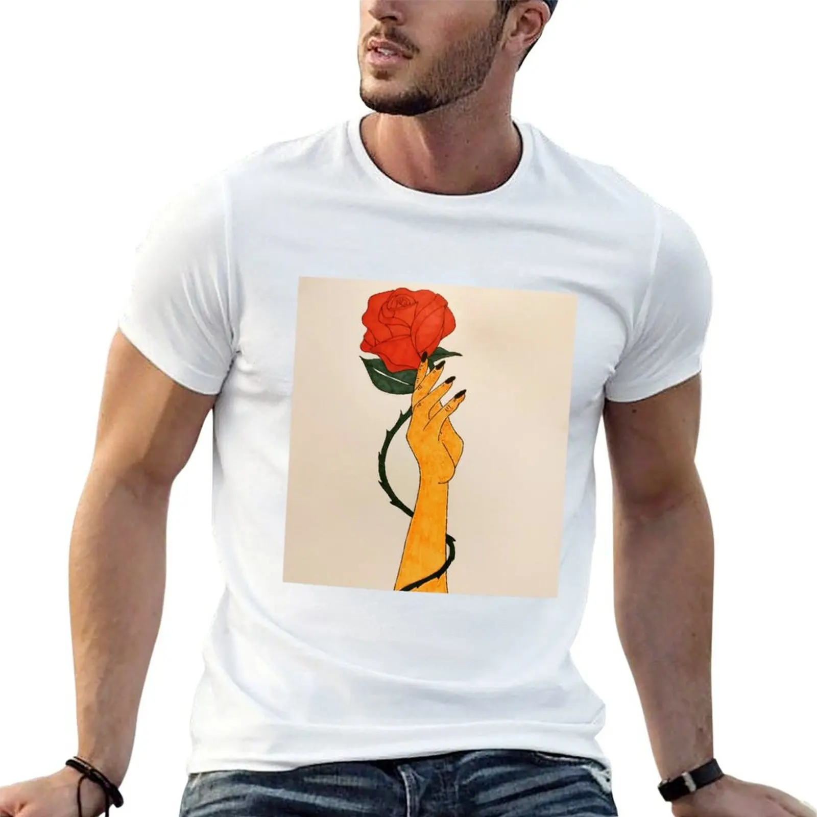 Hand Rose T-Shirt man graphic t shirt anime t shirts for man man t shirt designer T-shirt