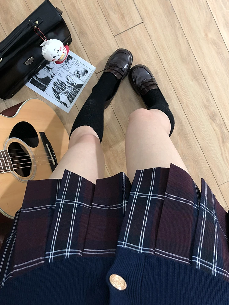 

Tokyo Annual Record JK Uniform Autumn College Style School Uniform Set Knitted Open Cardigan Women's Pleated Skirt Sweater Tw...
