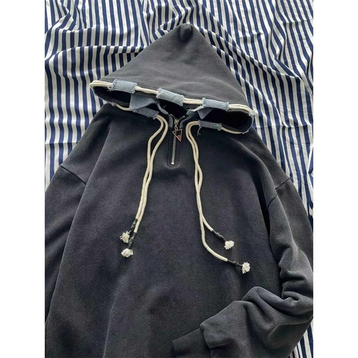 Waed Vintage Hoodie irt Men's f Zipper Trendy Outerwear Comfortable Polyester Fabric Warm Casual Sle Color