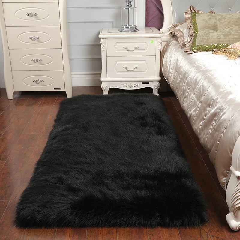 

Plush Soft Sheepskin Bedroom Carpet Imitation Wool Rug Long Hair Bedside Sofa Bay Window Mat White Rug Living Room Fur Carpet