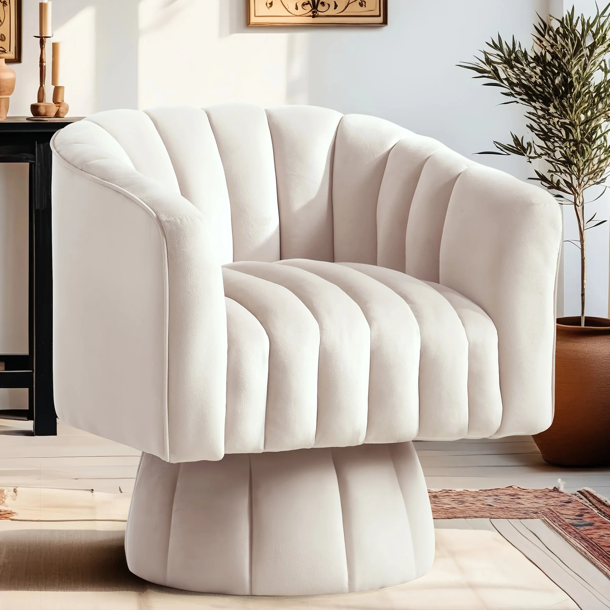 Living Room Single Chair, Fixed Base, 360° Swivel Leisure Chair, Available In Many Colors, Easy-to-assemble Shell Chair, A Swiv