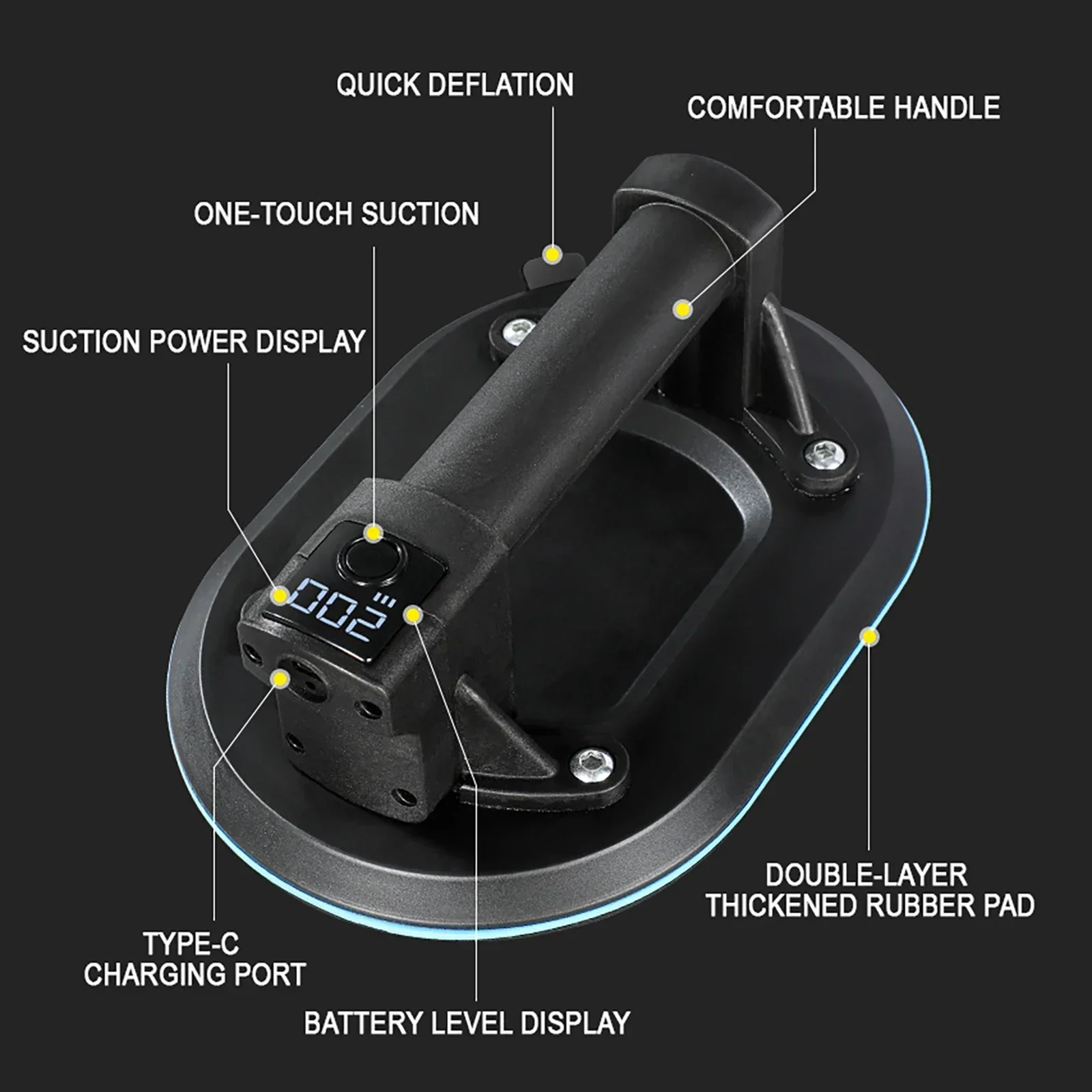 Electric Vacuum Suction Cup for Glass Tile Strong 200kg Bearing Capacity 8 Inch Industrial Sucker with Air Pump 1800mAh Battery