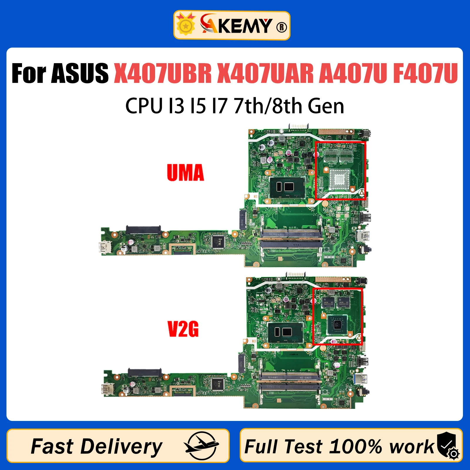 AKEMY X407UBR Mainboard For ASUS X407UAR A407U F407U X407UF Motherboard CPU I3 I5 I7 7th/8th Gen DDR4