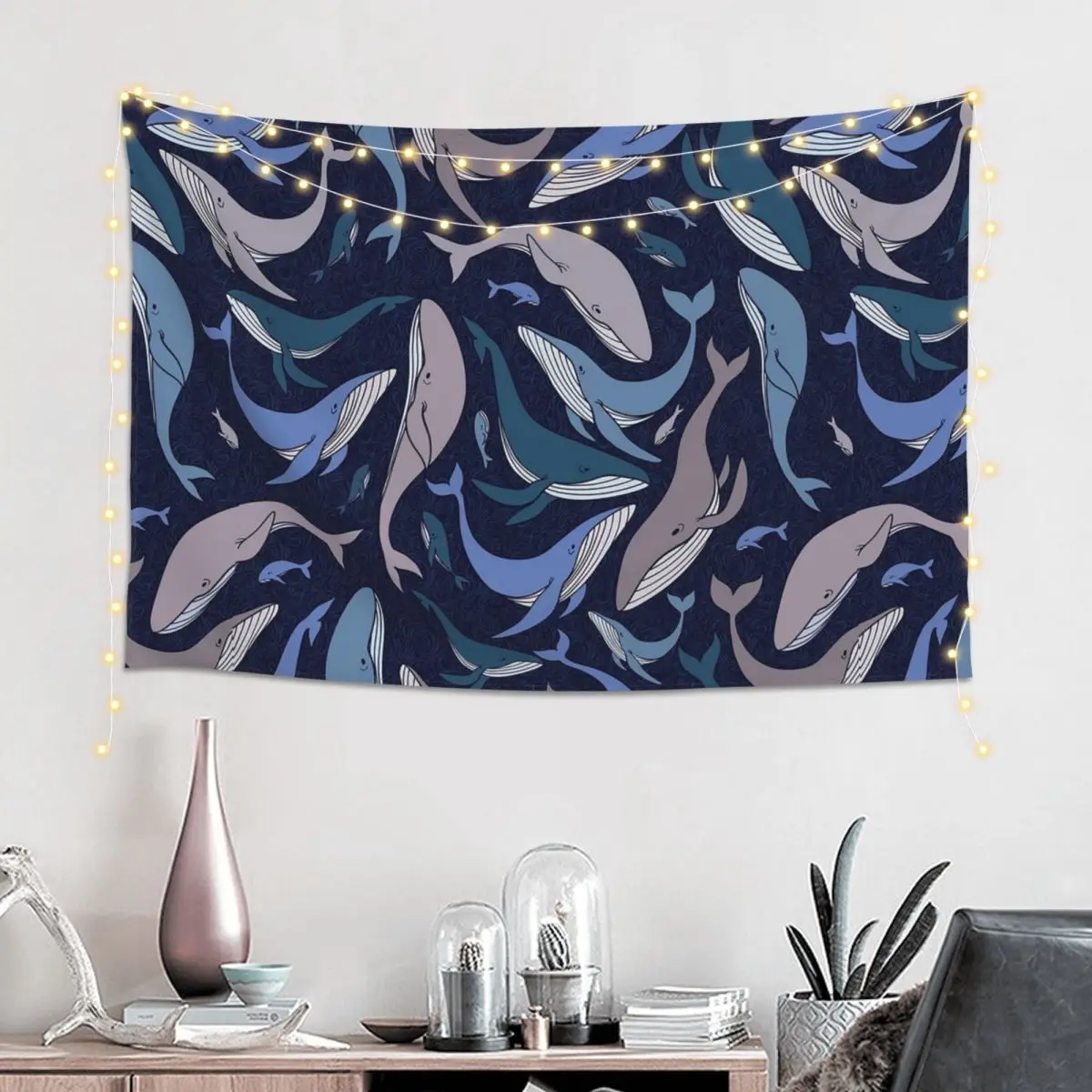 School Of Whales Tapestry Hippie Wall Hanging Aesthetic Home Decoration Tapestries for Living Room Bedroom Dorm Room