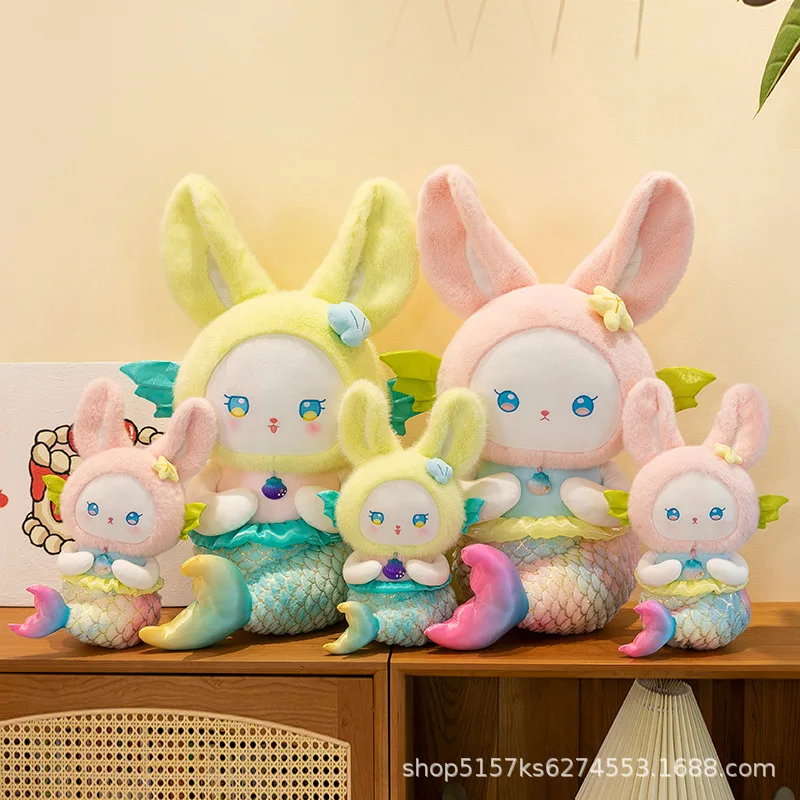 Peluche lapin sirène Kawaii, poupée en peluche pour enfants, oreiller doux et câlin, cadeau d'anniversaire mignon pour filles et enfants, couette