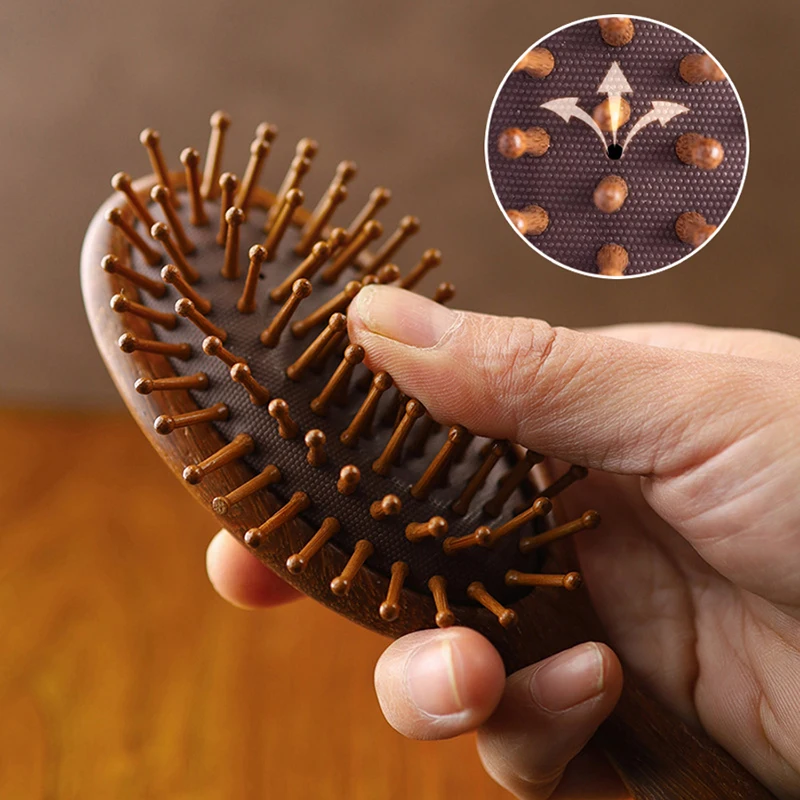 

Расческа на воздушной подушке из сандалового дерева с ручкой тыквы, подушка безопасности, пушистая расческа, бытовая расческа из цельного дерева, прочная массажная расческа для головы