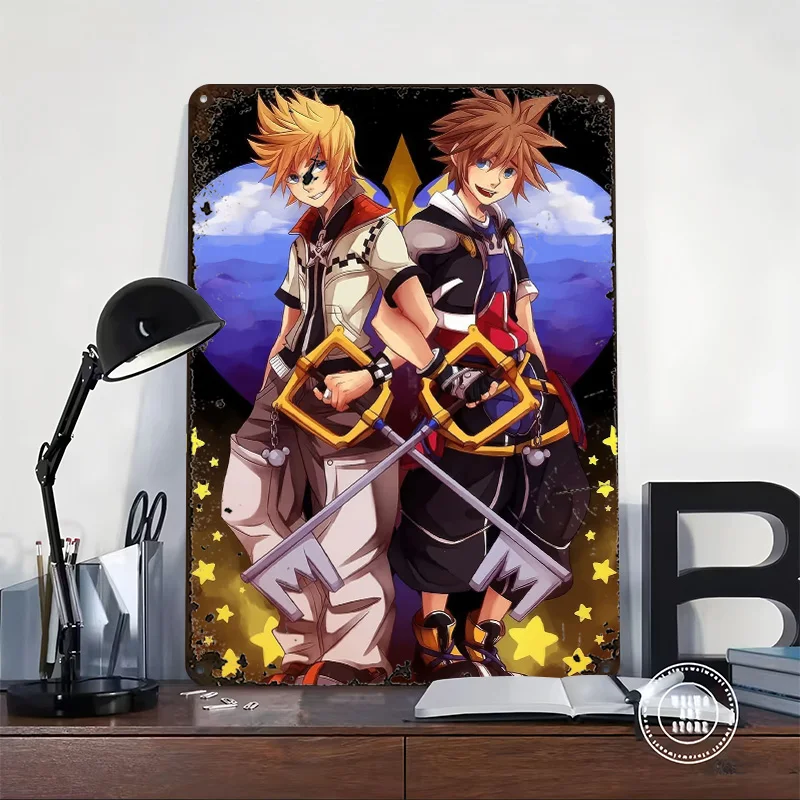 Kingdom Hearts: Sora and Roxas Artwork 3D Texture Printed Poster Custom Vintage Metal Tin Plate Sign for Wall Art Coffee Bar