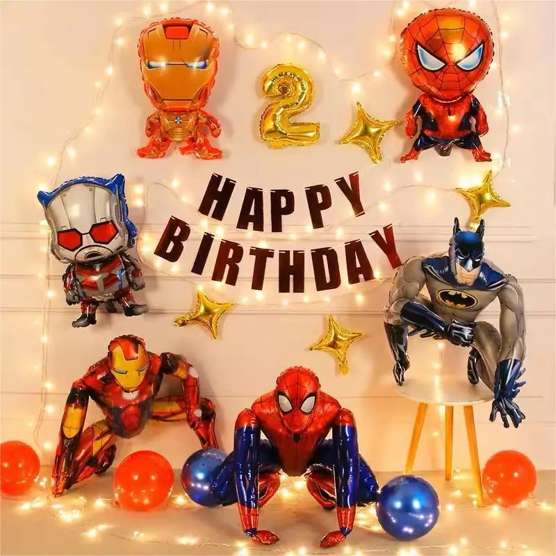 Aluminum film balloon Marvel 3D Spider-Man Iron Man Batman birthday party decoration atmosphere set scene arrangement