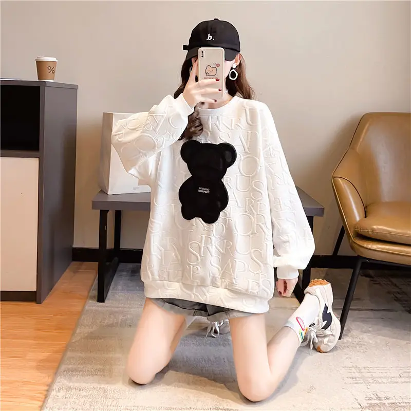 Autumn New Korean Loose Oversized Sweatshirts Female Casual Cartoon O-neck Long Sleeve T-Shirts Women Clothes All-match Top Tee