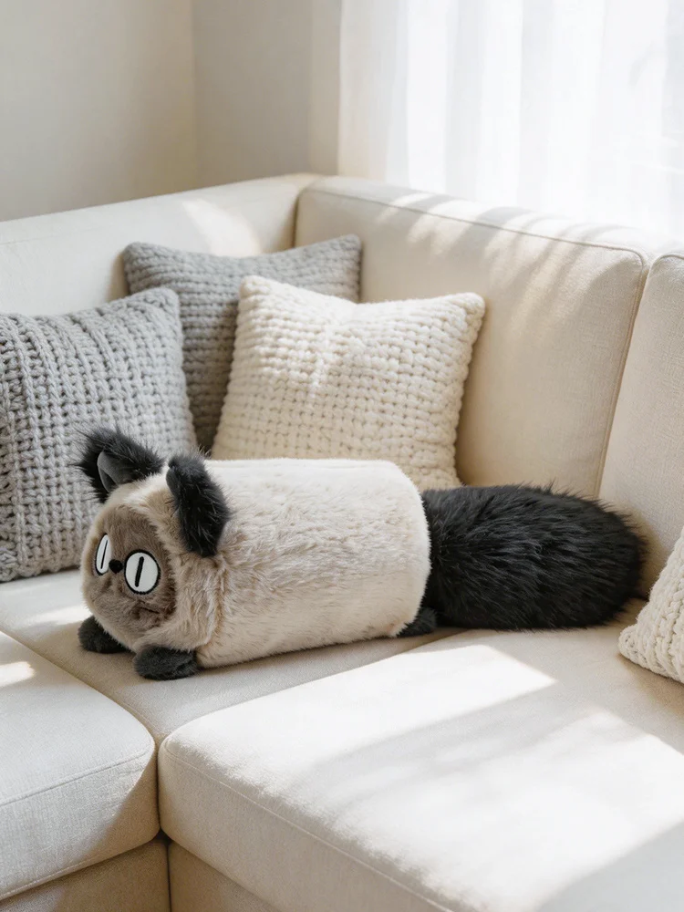 Brown cat plush pillow size options
