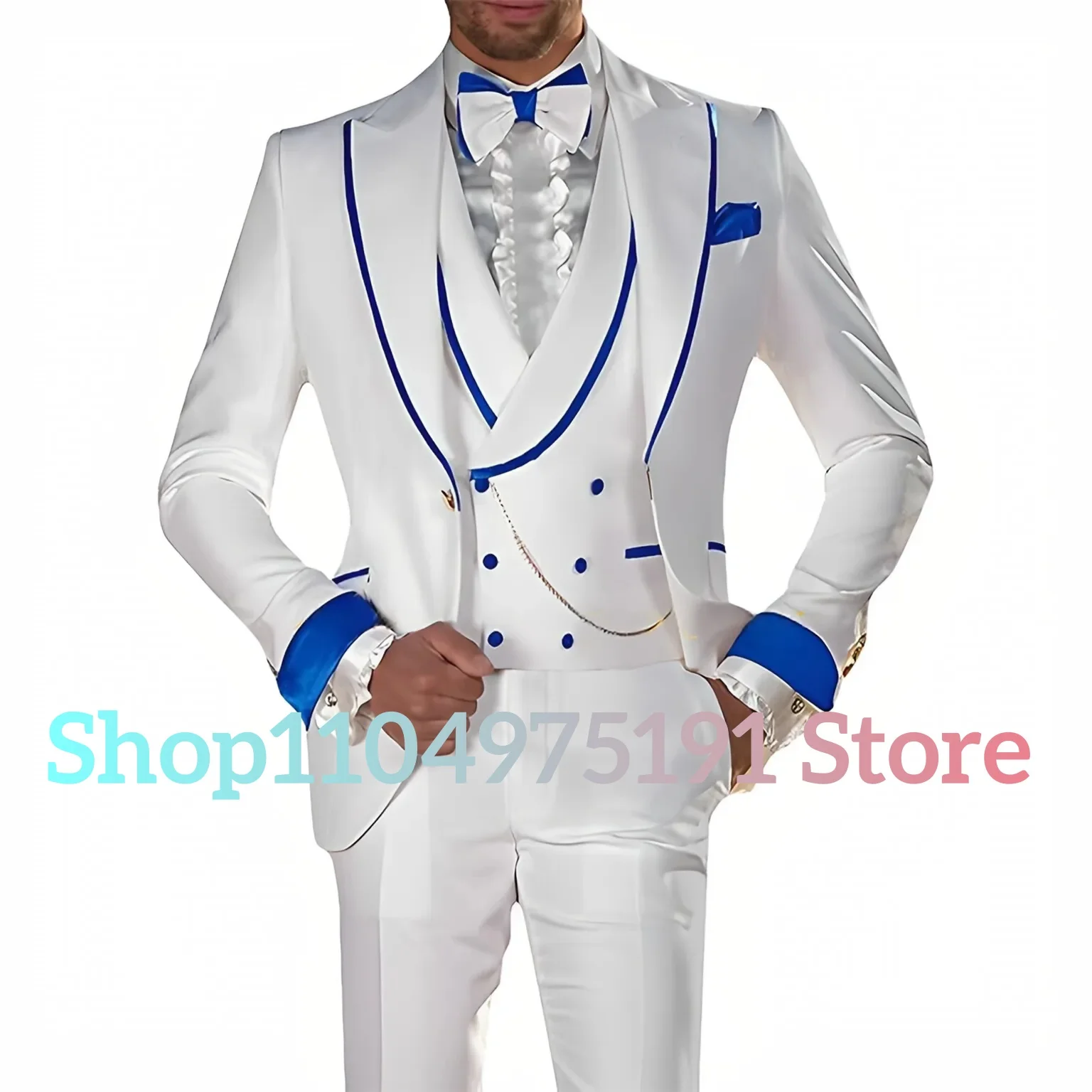 Esmoquin de boda para hombre, traje ajustado de 3 piezas, chaqueta con un botón, chaleco, pantalones, conjunto de cóctel, fiesta