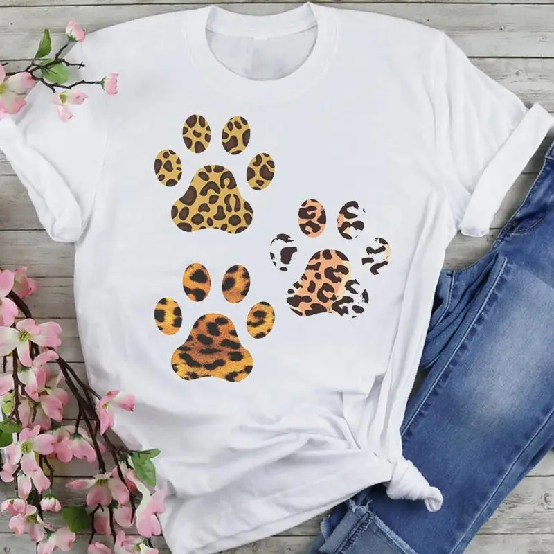 Women Graphic Beach Vacation Dog Paw Trend Cartoon Summer Fashion Wear Vacation Print Short Sleeve Tops Tees Tshirt T-Shirt