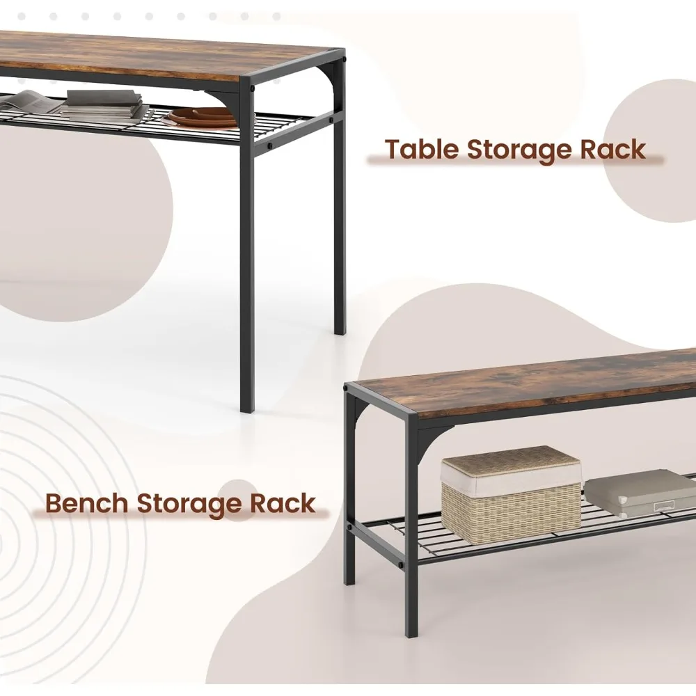 طقم طاولة طعام مكون من 4 قطع، وطاولة مطبخ وكرسيين لـ 4 أشخاص مع مقاعد، ورفوف تخزين، وإطار معدني وتصميم موفر للمساحة #4