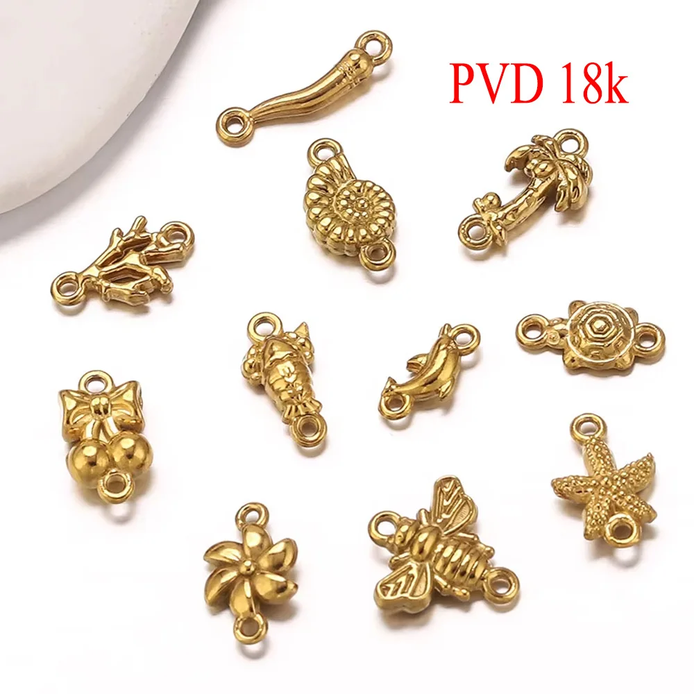 

20pcs Stainless Steel Gold-Plated Starfish Cherry Coconut Tree Charms for DIY Bracelets Braided Cord Jewelry Making Accessories