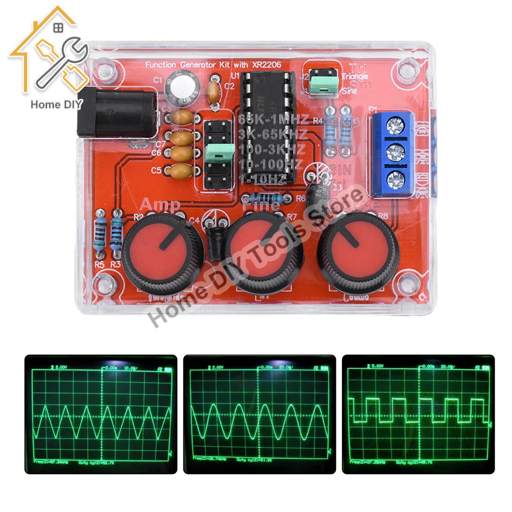 

1Hz -1MHz XR2206 Function Signal Generator DIY Kit Sine/Triangle/Square Output Signal Generator Adjustable Frequency Amplitude