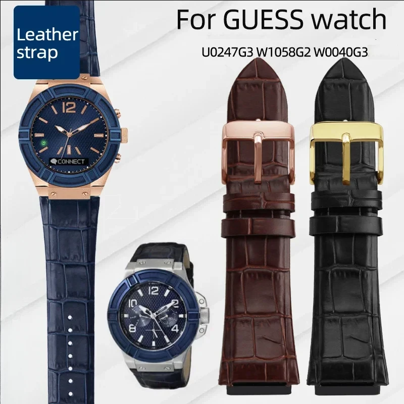 Correa de reloj de cuero azul de 22mm y 27mm para la serie GUESS W0040G3 W0247G3 W0040G7, correa de reloj de piel de vaca, pulsera para hombre