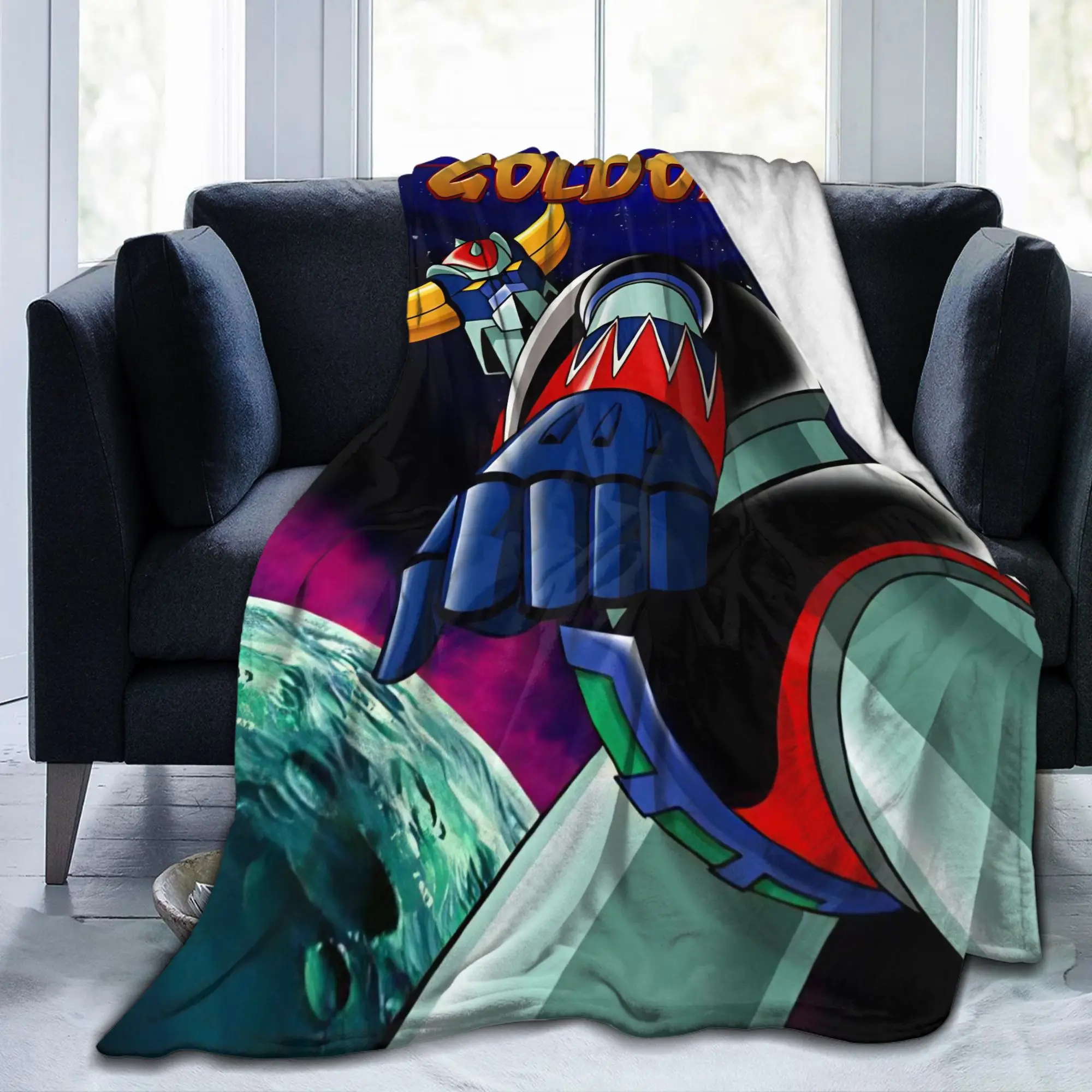 UFO Robot Grendizers Goldorak Flannel Blanket Japan Anime Novelty Throw Blanket for Sofa Bedding Lounge 125*100cm Lightweight