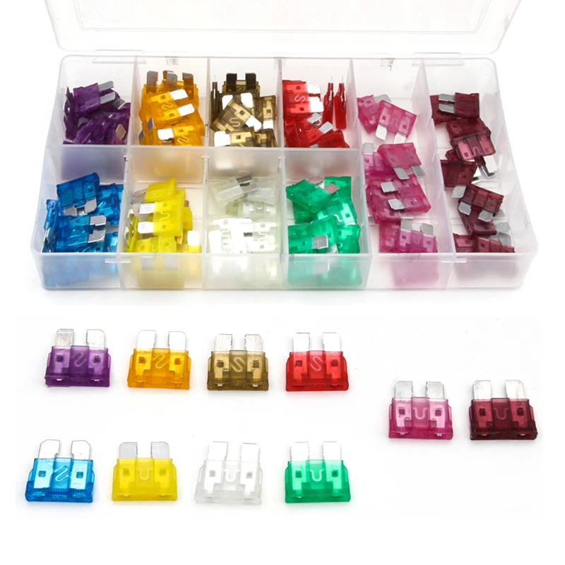 100/50Ps Profile Medium Size Blade Type Car Fuse Assortment 3/5/7.5/10/15/20/25/30/35/40A Fuse Set Auto Car Truck with Box