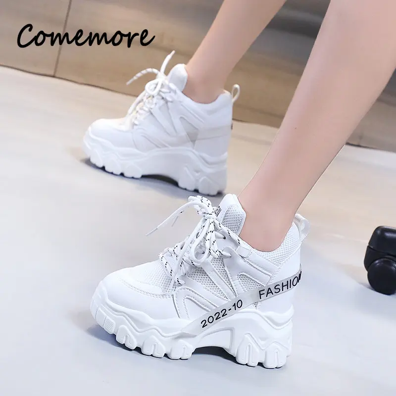 Comemore Women Sneakers Chunky Breathable Mesh Casual Shoes Platform Wedge Heels Sports Pink Shoe 2023 New Spring Autumn Fashion