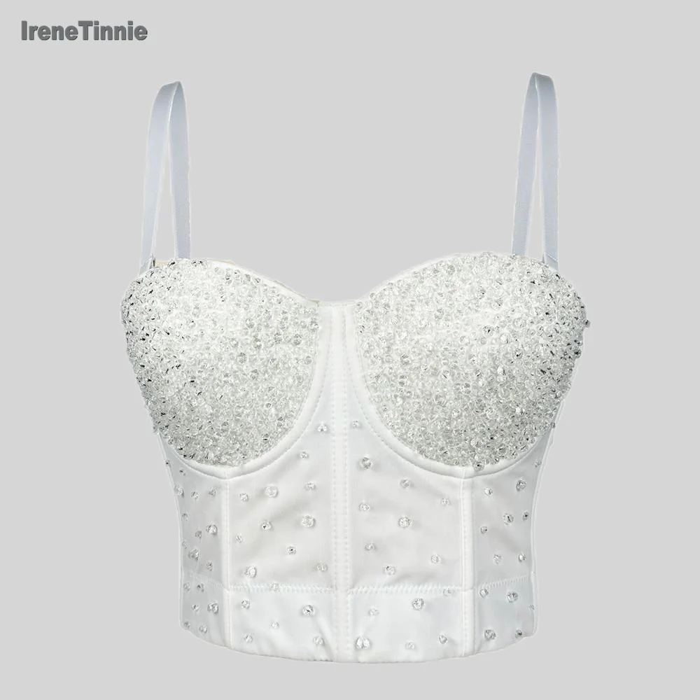 IRENE TINNIE Short Crop Top Handwork Beading Bustiers Sexy Corset Colorful Tank Top Women's Binder Bra, 2025 New Fashion