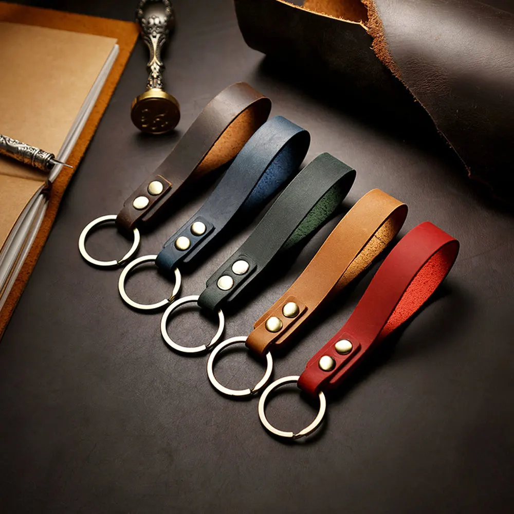 

7 Colors Cow Leather Keychain Business Gift Leather Key Chain Men Women Car Key Strap Waist Wallet KeyChains Keyrings