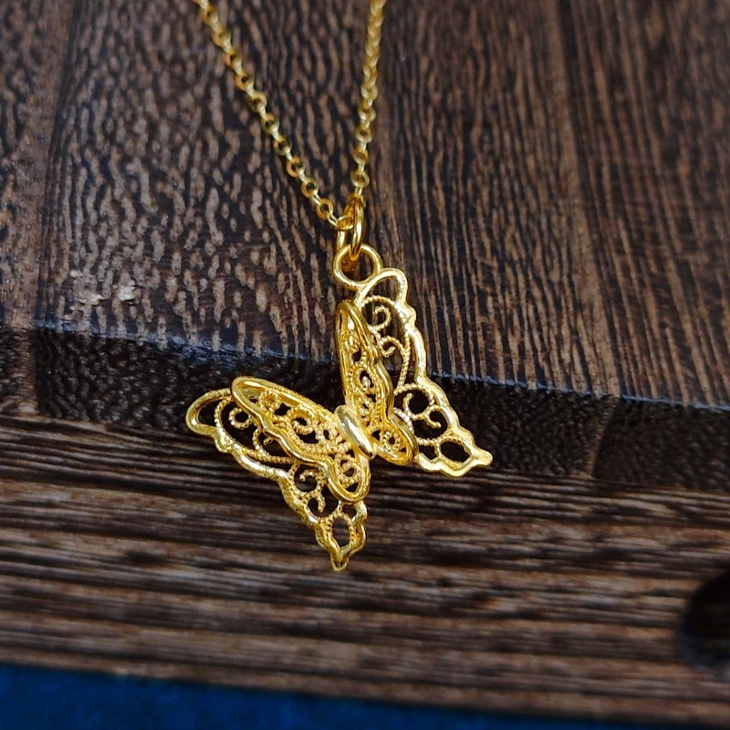 1pcs Pure Gold Pendant For Women 5G Crafts Hard Gold Handmade Filigree Hollow Butterfly 1.4-1.6g