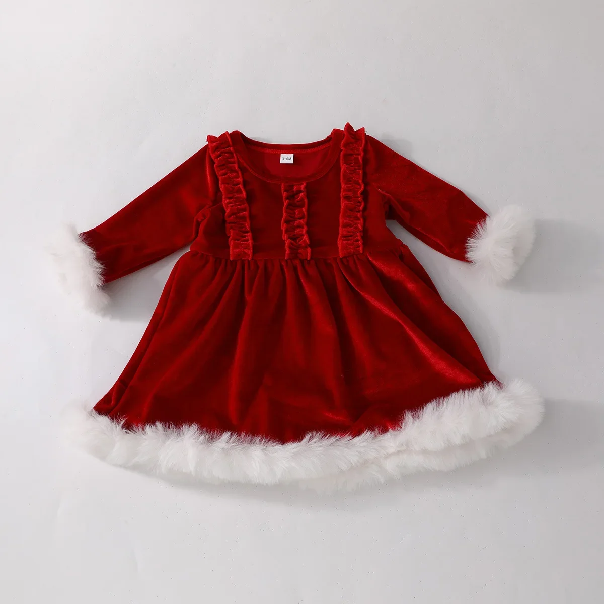 

Бархатный комбинезон для маленьких девочек 1-18 месяцев, платье с отделкой из искусственного меха, праздничный наряд для младенцев, милое боди с длинными рукавами