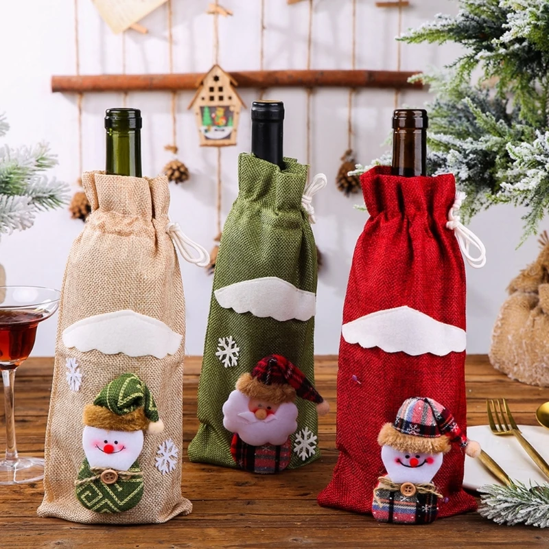 A9LB Christmas Decorations Santa Claus Wine Bottle Cover Snowman Champagne Gifts Bags Xmas Home Dinner Party Table Decor