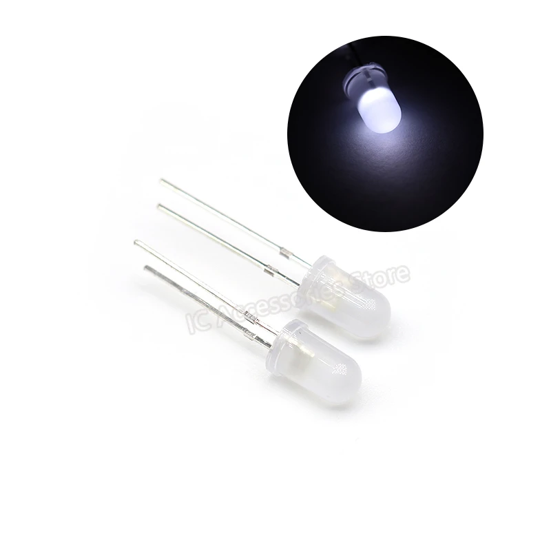 100pcs 5MM white light fog-like frosted white light LED lamp beads light-emitting diode frosted astigmatism good quality