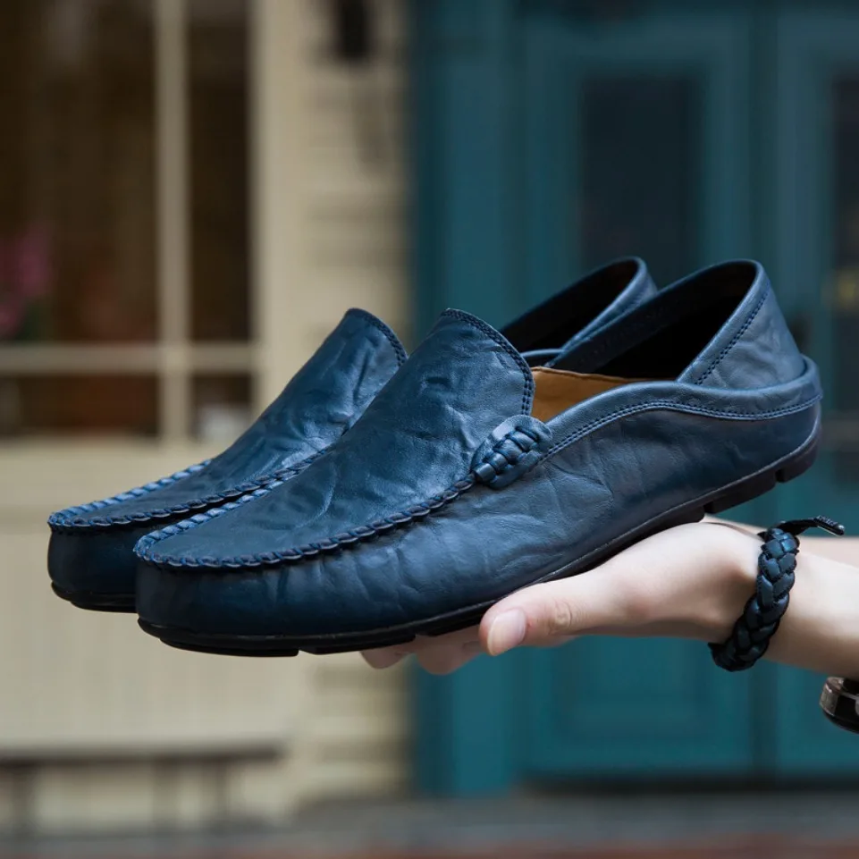 

Men Shoes Casual Genuine Leather Mens Loafers Moccasins Designer Slip on Boat Shoes High Quality Chaussure Homme Plus Size 37-47
