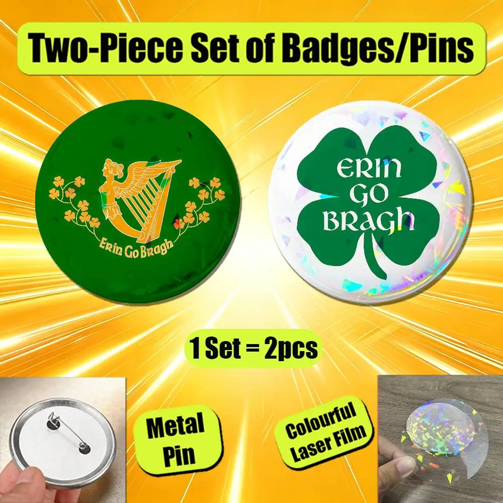 Pin Insignia 2 Pcs Set Round Button Emblem Laser Film Gift 44mm Custom For Irish Harp Erin Go Bragh Ireland icon Badge