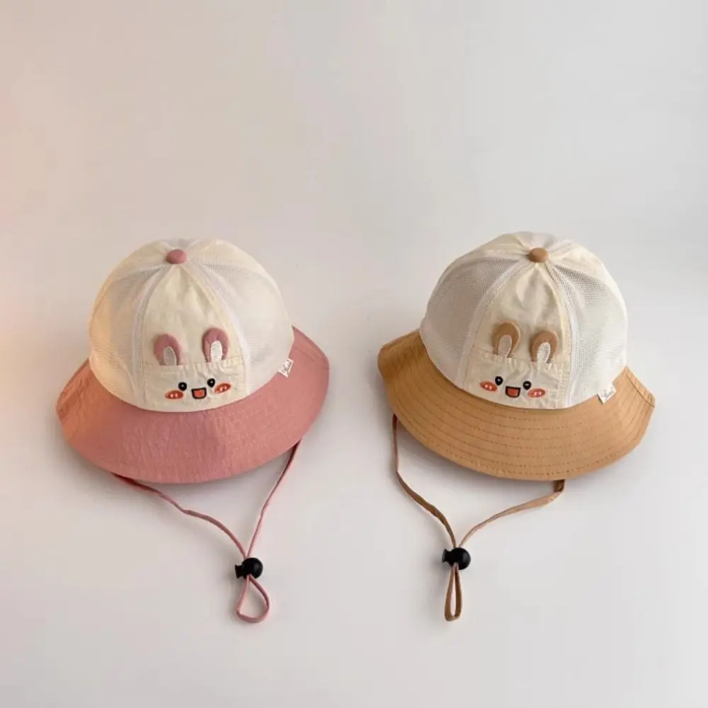 Cute Breathable Kids Sun Hat Quick-dry Rabbit Cartoon Bucket Cap Korean Style Mesh Children Fisherman Hat Beach