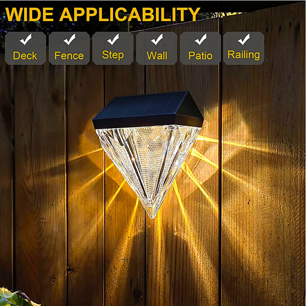 Imagem -04 - Impermeável Solar Led Wall Light Luzes de Vedação Diamante Ip65 ao ar Livre Garden Step Terraços Trilhos