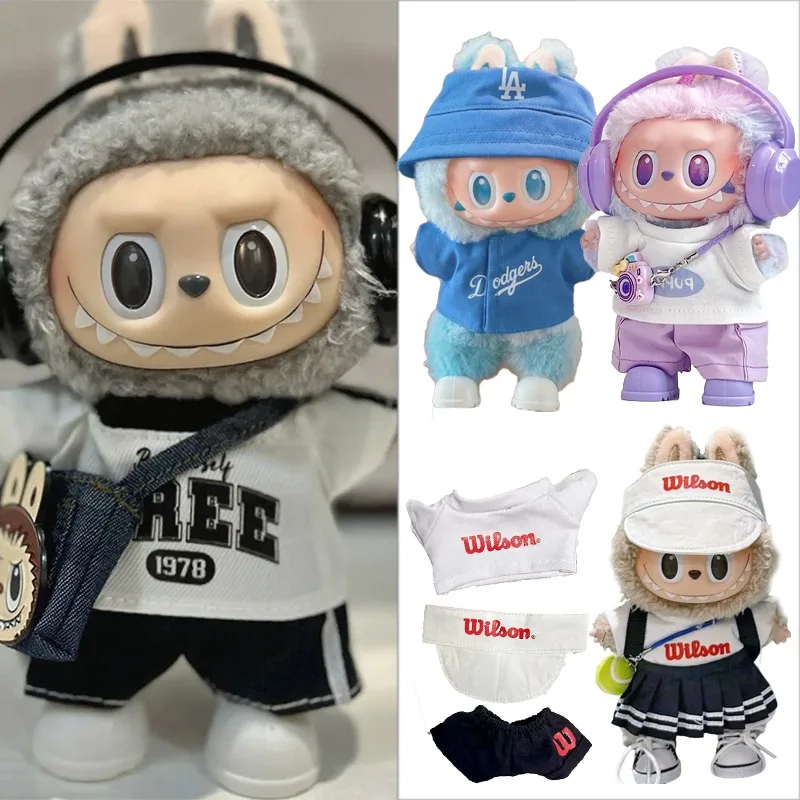 15 17cm For Labubu Doll Sports LA Baseball Suit Clothes Trend Tennis Badminton Tennis T- Shirt Cargo Pants Clothing Accessories