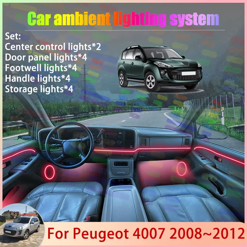 

For Peugeot 4007 Mitsubishi Outlander 2008~2012 2/18 in 1 Car Atmosphere Light Lamp RGB Shade Ensemble Streamer Atmosphere Set
