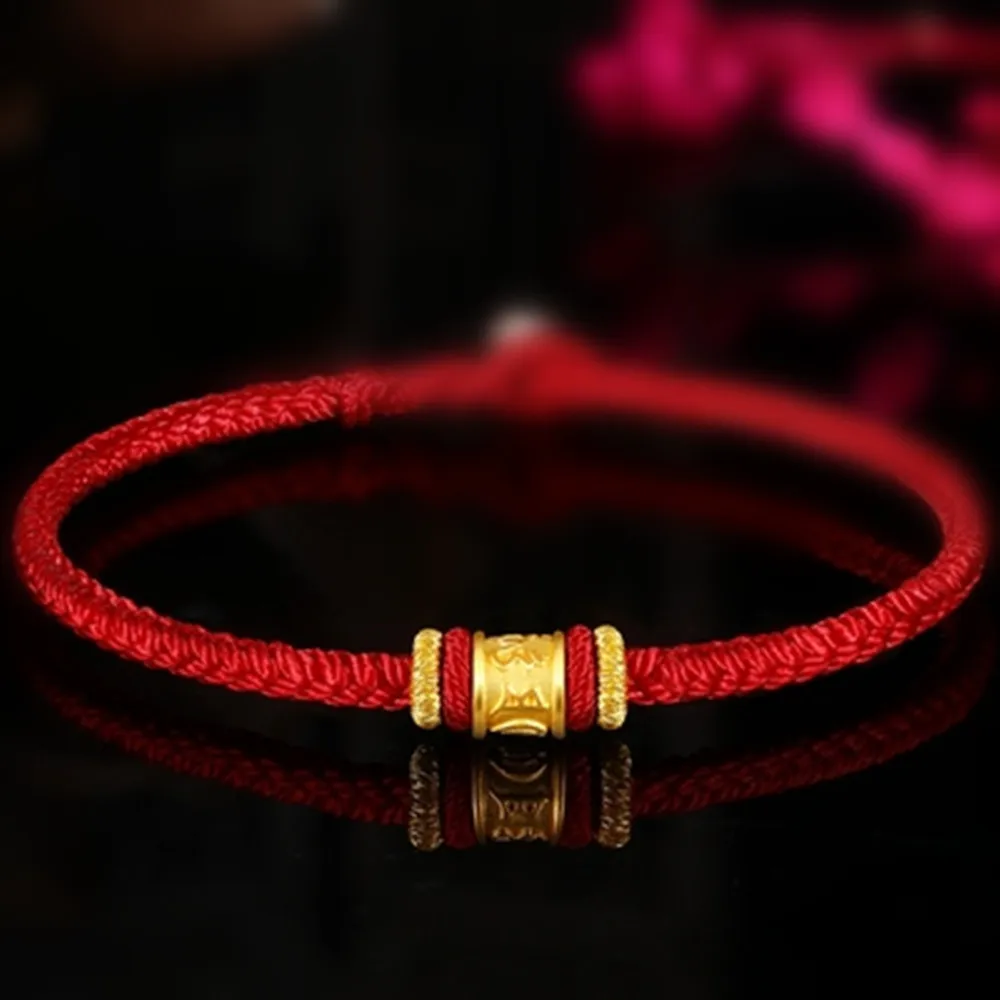 Imagem -05 - Bracelete Puro do Grânulo do Tubo do Ouro Amarelo para Homens e Mulheres Seis Palavras 999 24k